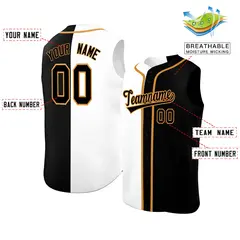 White Black Split-Design Sleeveless Baseball Jersey 2