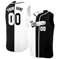 White Black Split-Design Sleeveless Baseball Jersey