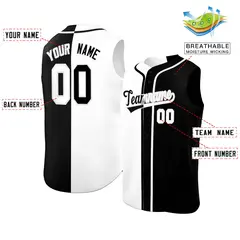 White Black Split-Design Sleeveless Baseball Jersey 2