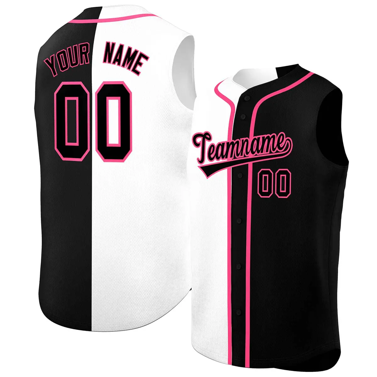 White Black Split-Design Sleeveless Baseball Jersey