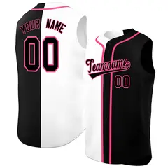 White Black Split-Design Sleeveless Baseball Jersey