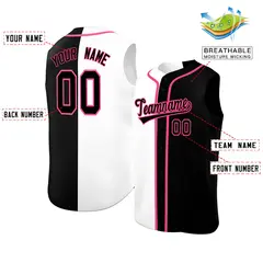 White Black Split-Design Sleeveless Baseball Jersey 2