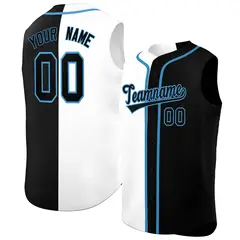 White Black Split-Design Sleeveless Baseball Jersey