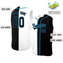White Black Split-Design Sleeveless Baseball Jersey 2