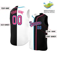 White Black Split-Design Sleeveless Baseball Jersey 2