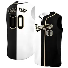 White Black Split-Design Sleeveless Baseball Jersey 1