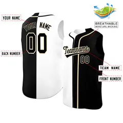 White Black Split-Design Sleeveless Baseball Jersey 2