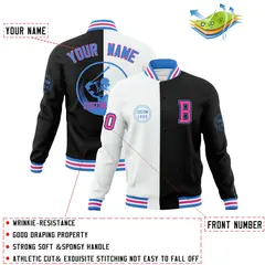 White Black Split Letterman Full-Snap Varsity Baseball Jacket 4