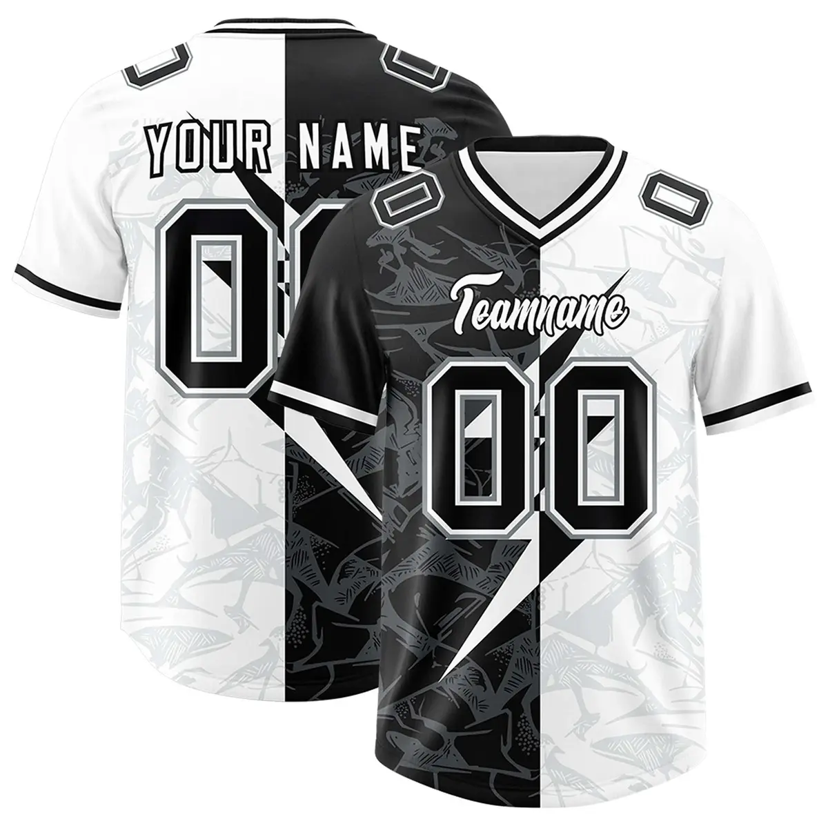 White Black Split Lightning Pattern Football Jersey