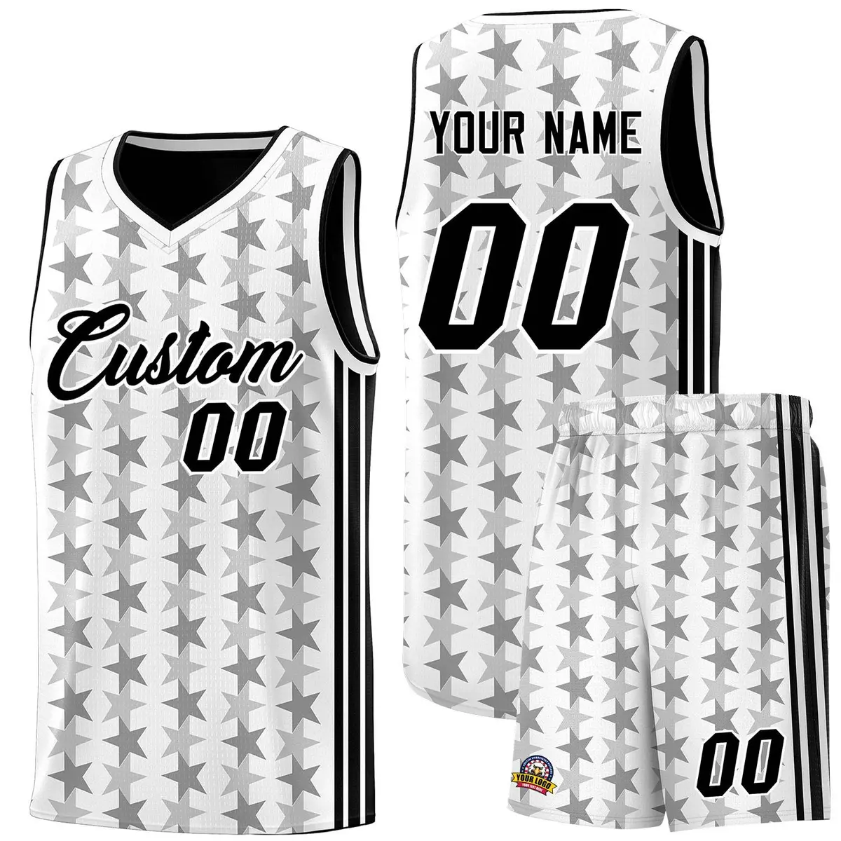 White Black Star Graffiti Sports Uniform Basketball Jersey