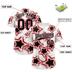 White Black Star Graffiti Stretch Baseball Jersey 2
