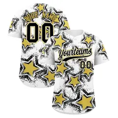 White Black Star Graffiti Stretch Baseball Jersey