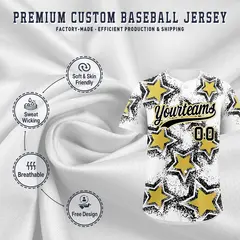 White Black Star Graffiti Stretch Baseball Jersey 3