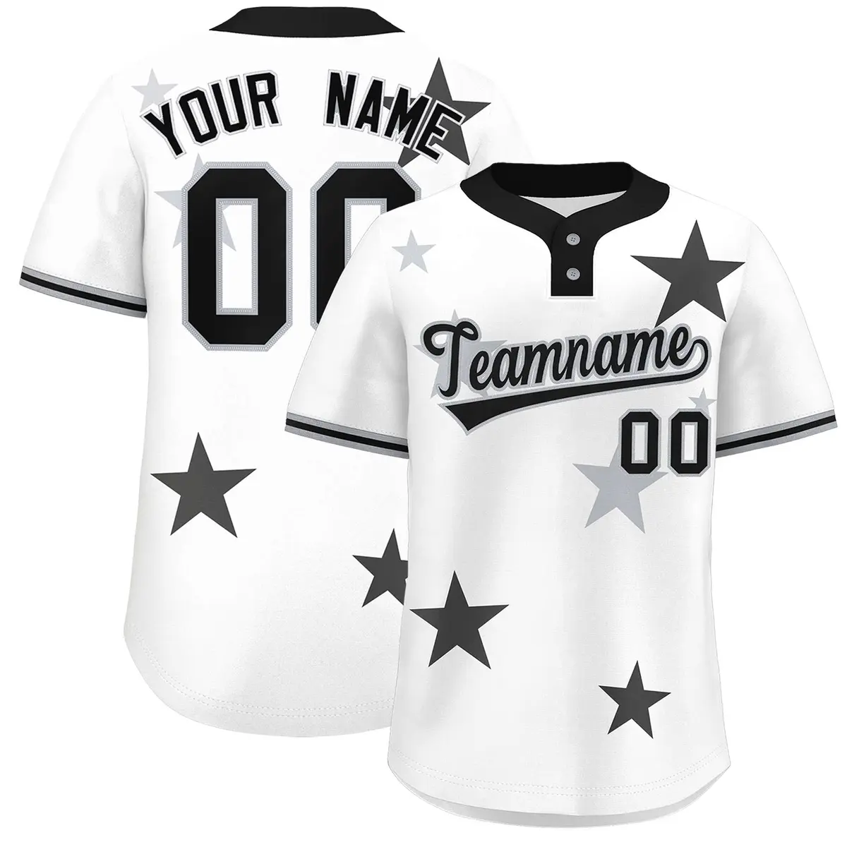 White Black Star Graffiti Two-Button Baseball Jersey