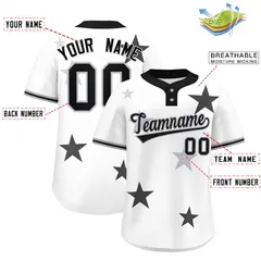 White Black Star Graffiti Two-Button Baseball Jersey 2