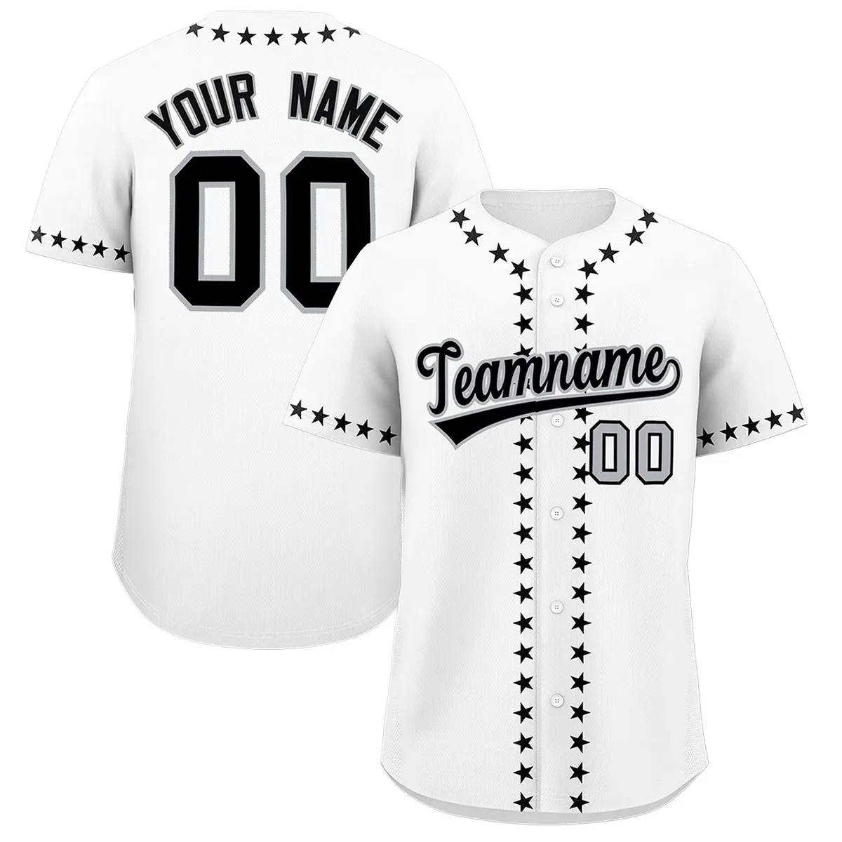 White Black Star Ribbing Authentic Baseball Jersey
