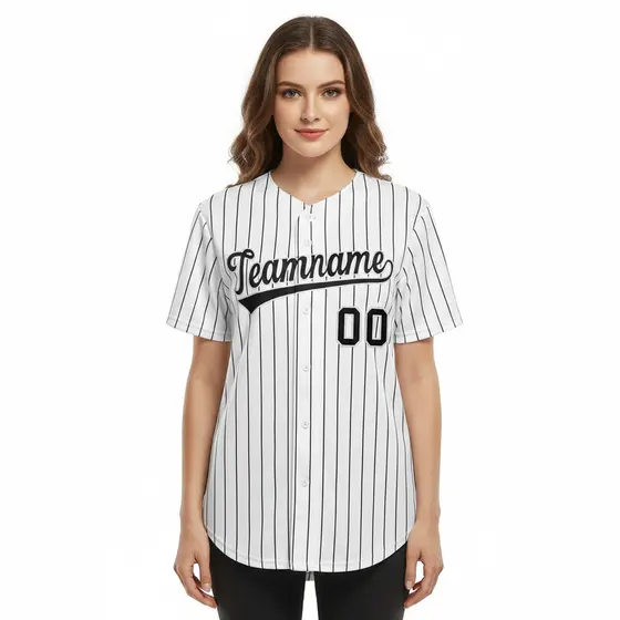 Women's White Black Stripe Baseball Jersey