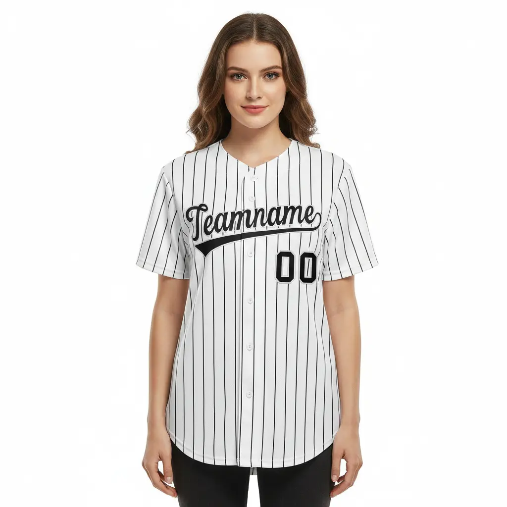 Women's White Black Stripe Baseball Jersey