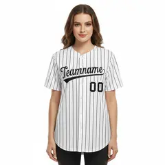 Women's White Black Stripe Baseball Jersey 1