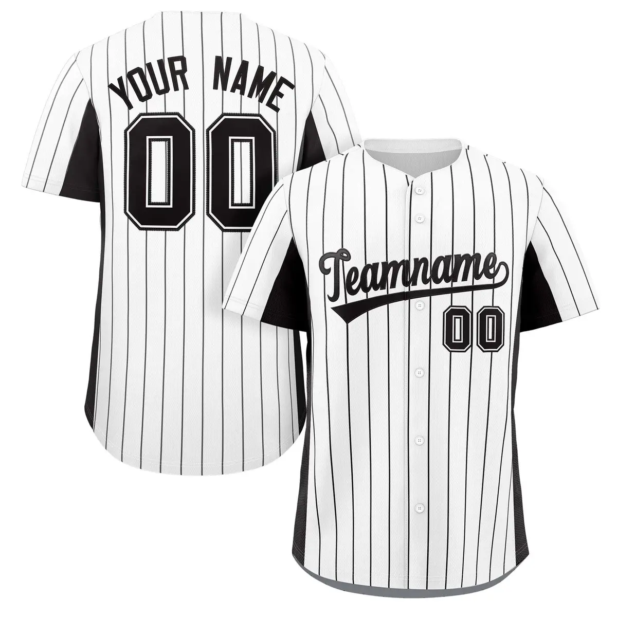 White Black Stripe Full Button Authentic Baseball Jersey