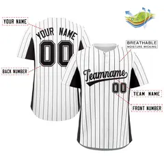 White Black Stripe Full Button Authentic Baseball Jersey 2