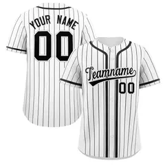 White Black Stripe Full Button Authentic Baseball Jersey