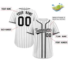 White Black Stripe Full Button Authentic Baseball Jersey 2