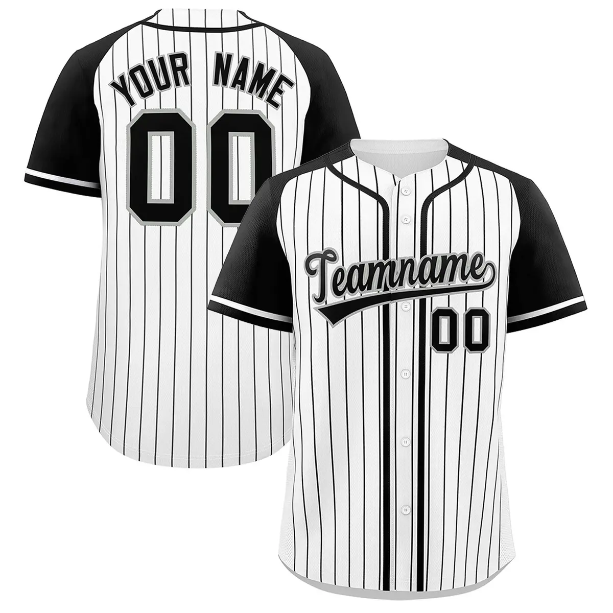 White Black Stripe Raglan Sleeves Authentic Baseball Jersey