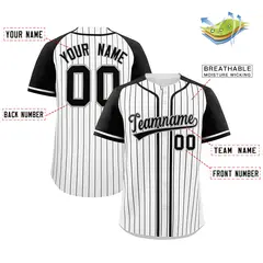 White Black Stripe Raglan Sleeves Authentic Baseball Jersey 2
