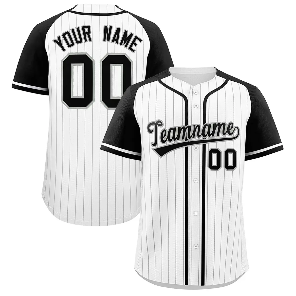 White Black Stripe Raglan Sleeves Authentic Baseball Jersey