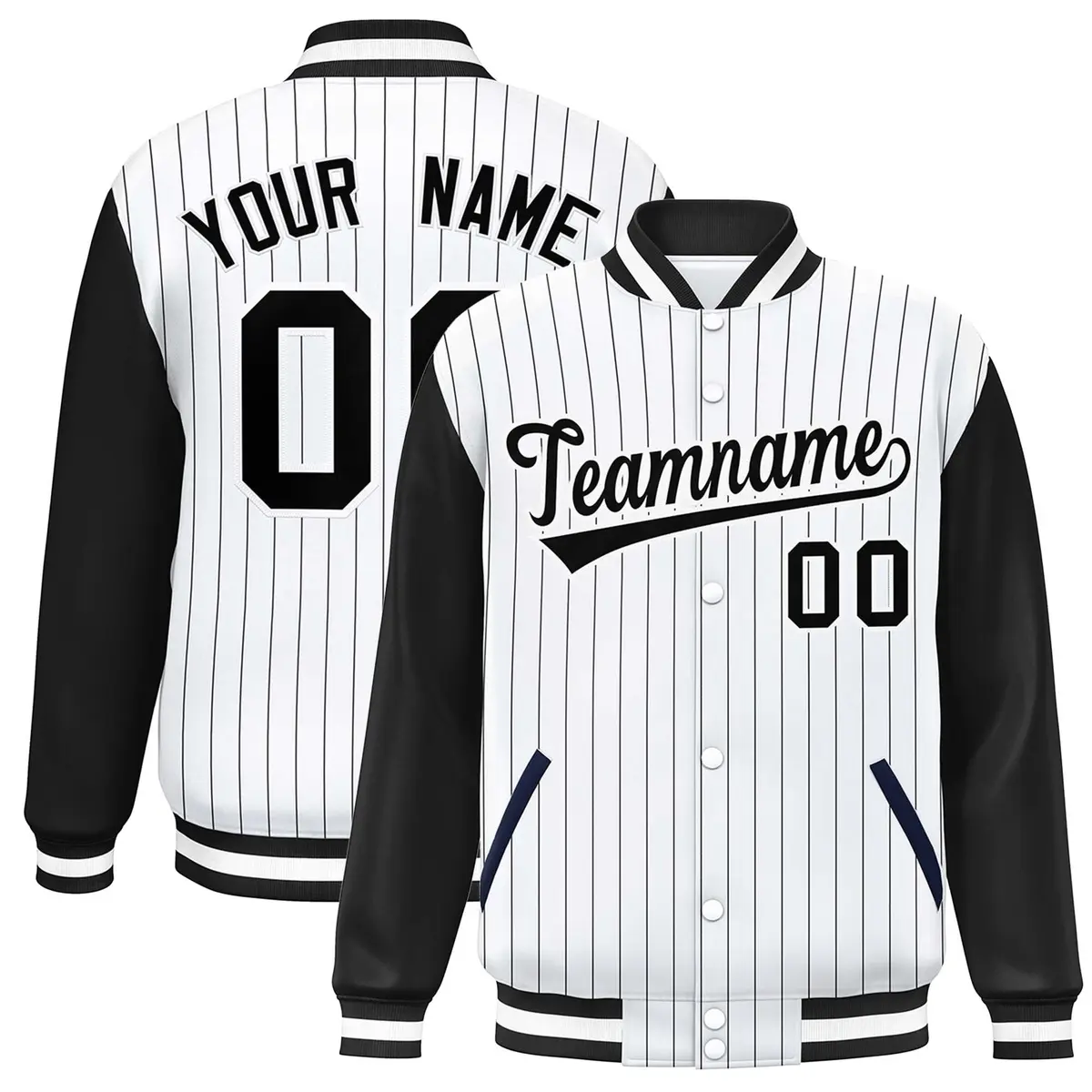 White Black Stripe Raglan Varsity Bomber Jacket