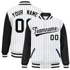 White Black Stripe Raglan Varsity Bomber Jacket 1
