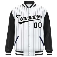 White Black Stripe Raglan Varsity Bomber Jacket 3