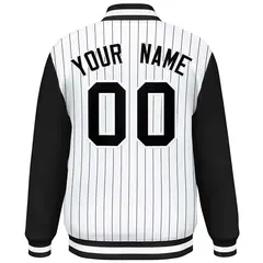 White Black Stripe Raglan Varsity Bomber Jacket 4