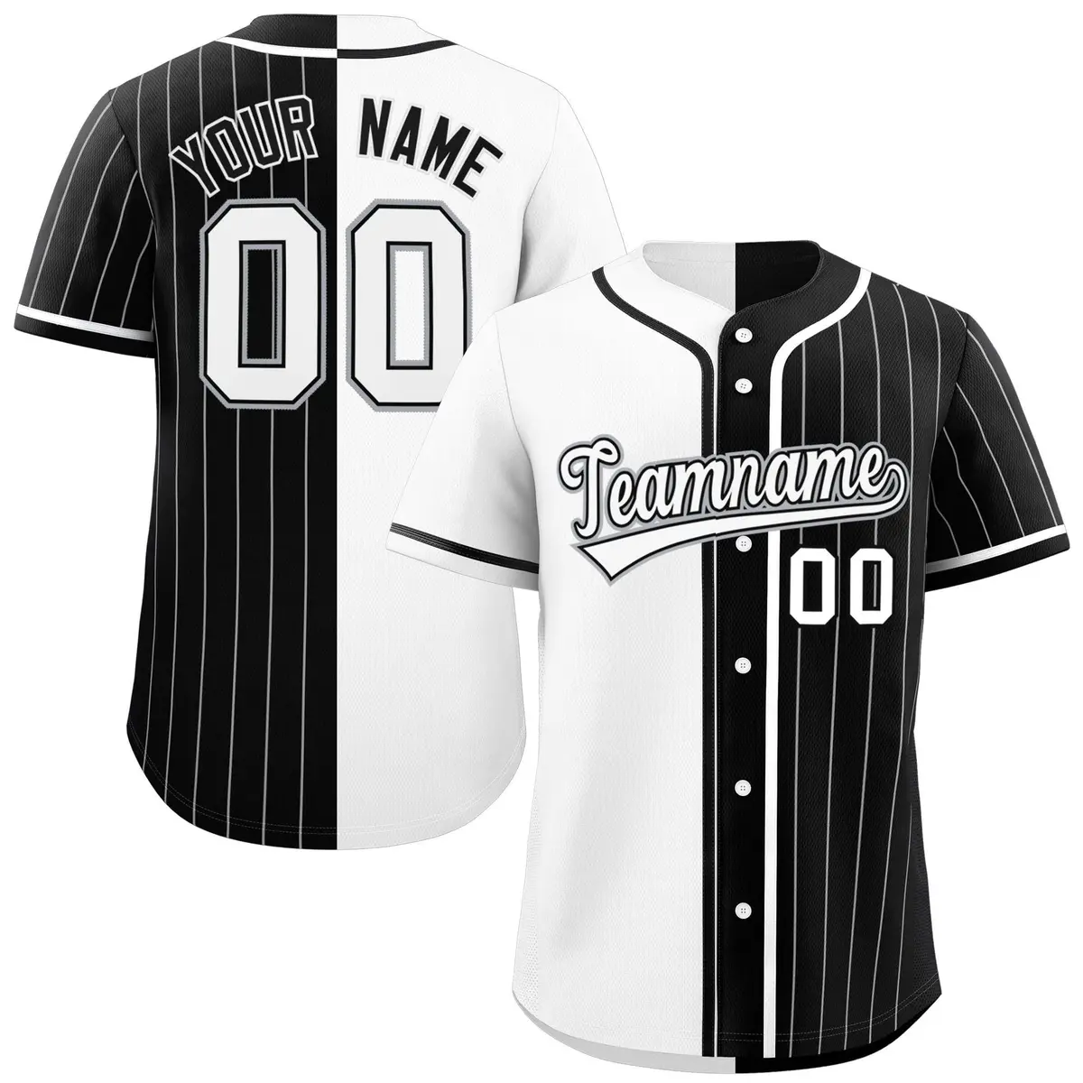 White Black Stripe-Solid Combo Baseball Jersey