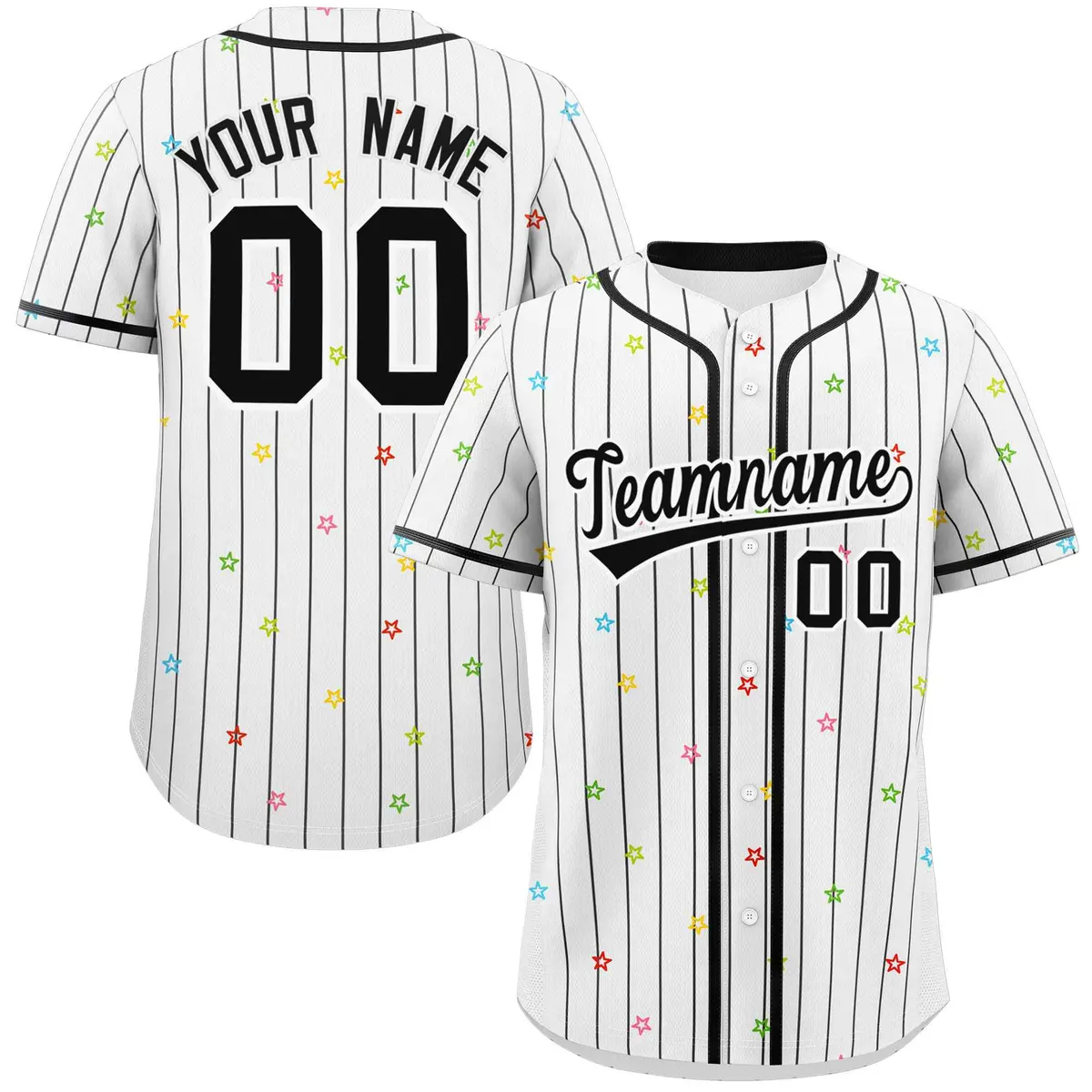 White Black Stripe Star Pattern Authentic Baseball Jersey
