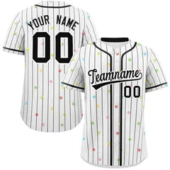 White Black Stripe Star Pattern Authentic Baseball Jersey