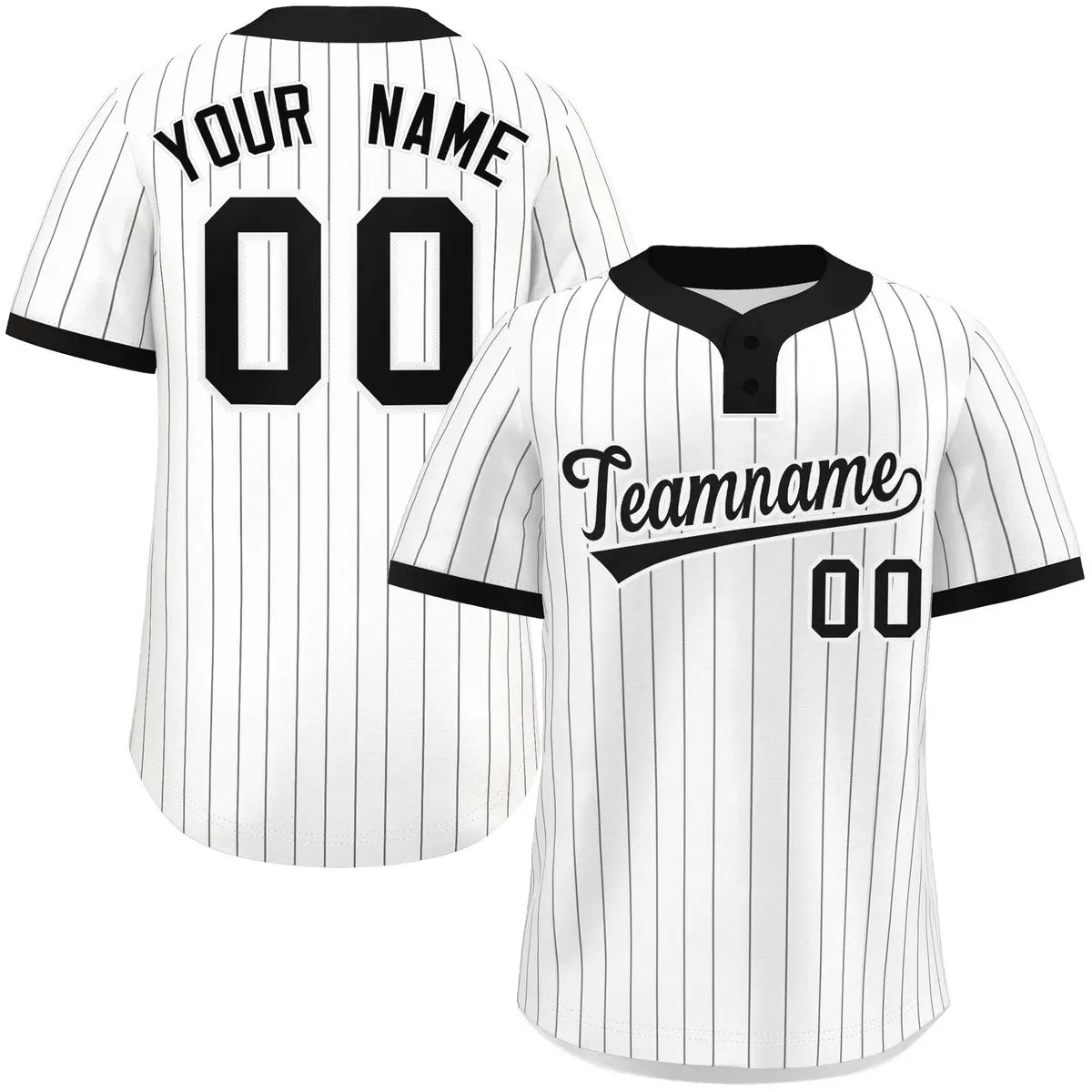 White Black Stripe Two-Button Softball Jersey