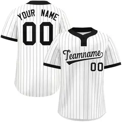 White Black Stripe Two-Button Softball Jersey