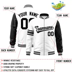 White Black Stripe Varsity Letterman Bomber Jacket 2