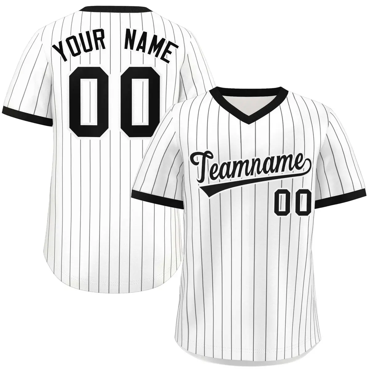 White Black Striped Pullover Baseball Jersey