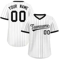 White Black Striped Pullover Baseball Jersey