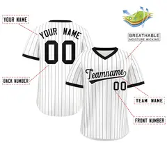 White Black Striped Pullover Baseball Jersey 2