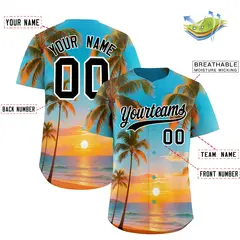 White Black Sunset Hawaiian Graffiti Palm Tree Baseball Jersey 2
