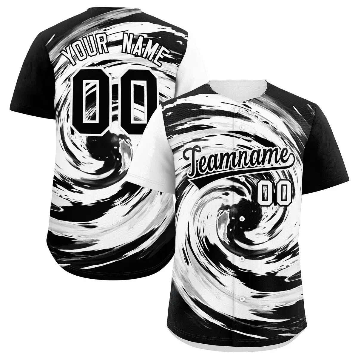 White Black Swirl Graffiti Pattern Authentic Baseball Jersey