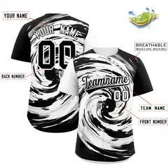 White Black Swirl Graffiti Pattern Authentic Baseball Jersey 2
