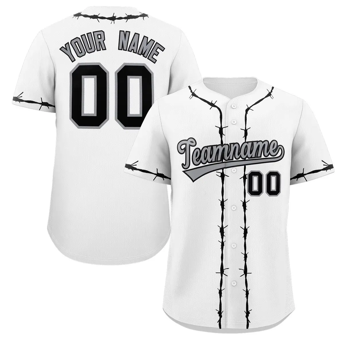 White Black Thorns Ribbed Authentic Classic Baseball Jersey