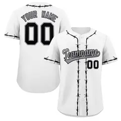 White Black Thorns Ribbed Authentic Classic Baseball Jersey