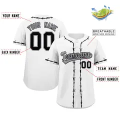 White Black Thorns Ribbed Authentic Classic Baseball Jersey 2