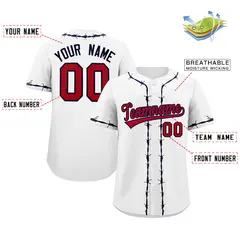 White Black Thorns Ribbed Authentic Classic Baseball Jersey 2
